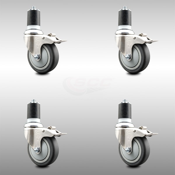 Service Caster 4 Inch 316SS Thermoplastic Rubber Swivel 1-7/8 Inch Stem Caster Set Lock Brake SCC-SS316TTLEX20S414-TPRB-178-4 - main